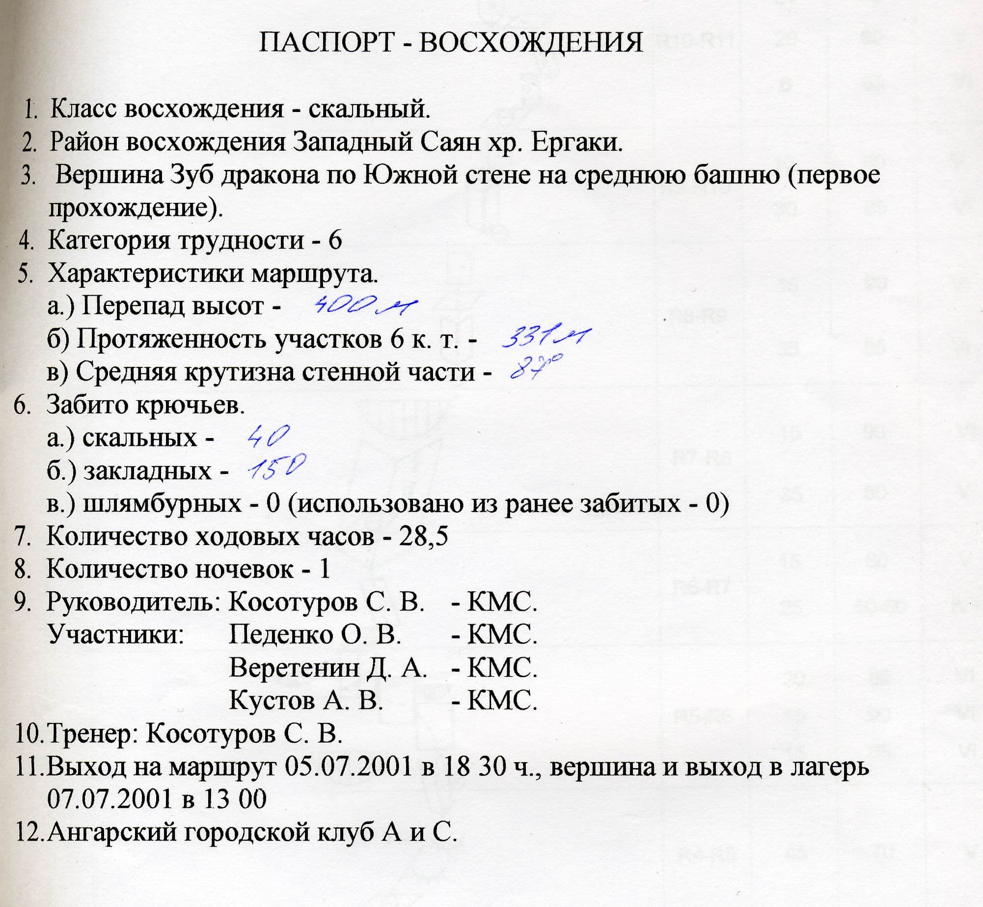 Зуб Дракона. По Ю стене, 5Б (Косотуров, 01)